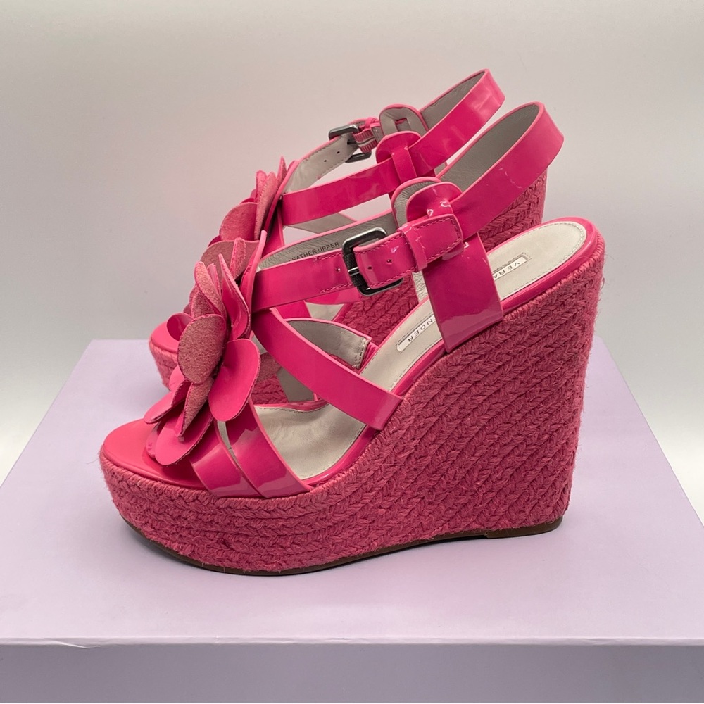 Vera Wang Lavender Penny WedgeEspadrilles 5.5”Sandal Floral PinkPatent Woman 7.5 - Picture 3 of 11